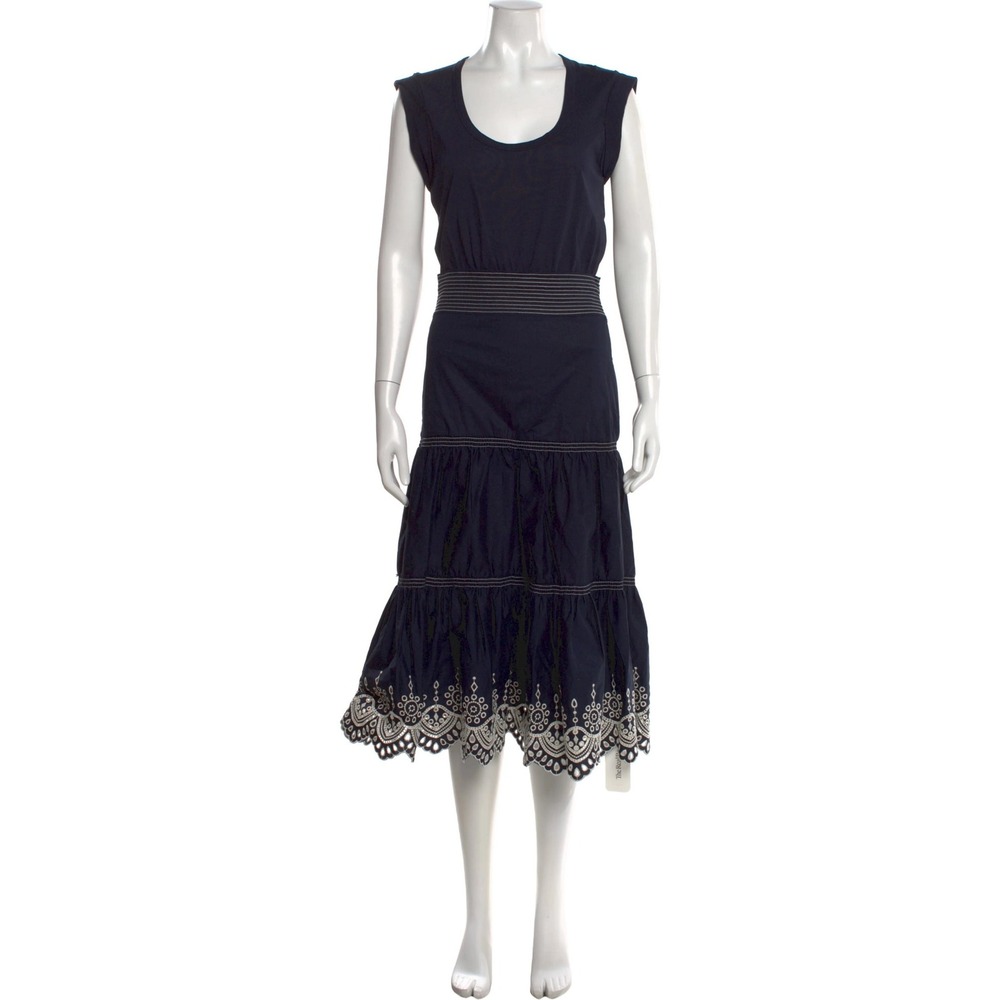 Veronica Beard Jeans Navy Blue Eyelet Tiered Midi Dress J2302JY033S0263
